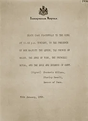 Anschlag am Sandringham anlässlich des Todes von König George V., 20. Januar 1936